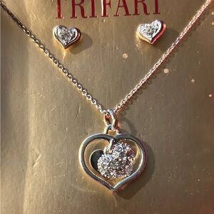 Trifari Silver Heart Necklace with Crystal Accents
